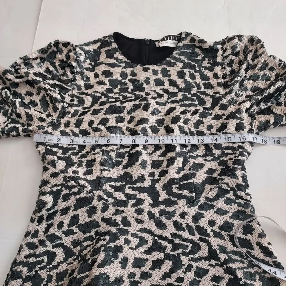 Rotate Birger Christensen Alison Sequin Leopard Puff Sleeve Mini Dress Size 4